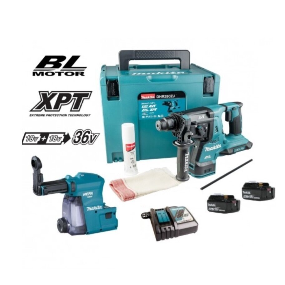 Akumuliatorinis perforatorius MAKITA DHR280RT2WJ, 18 V, 2x5,0 Ah Akumuliatorinis perforatorius MAKITA DHR280RT2WJ, 18 V, 2x5,0 Ah