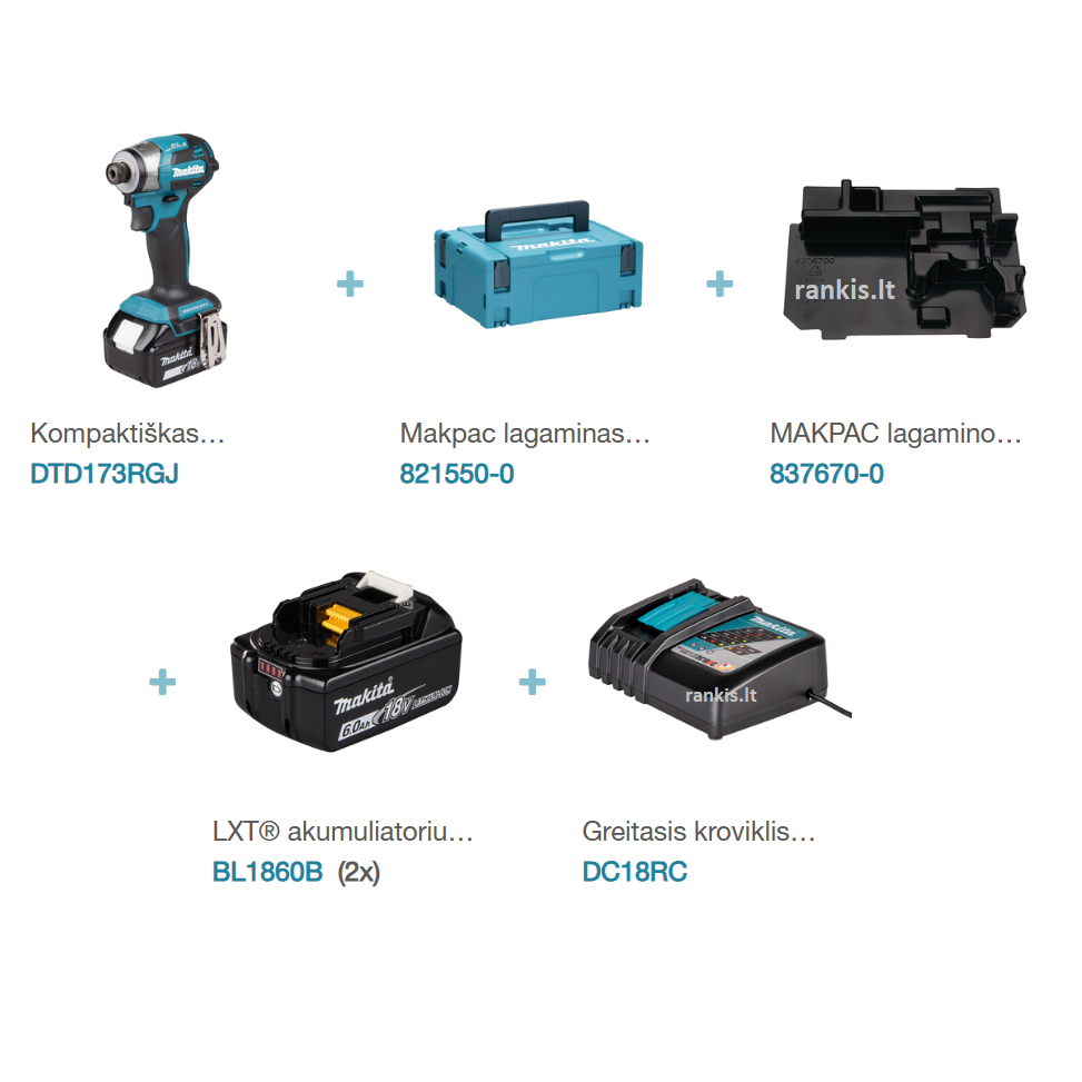 Akumuliatorinis smūginis suktuvas Makita DTD173RGJ, 18 V 1 Akumuliatorinis smūginis suktuvas Makita DTD173RGJ, 18 V 1