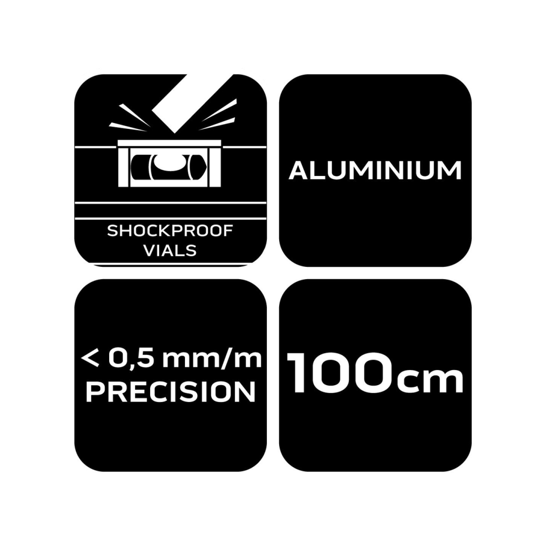 Aliumininis gulsčiukas S 400, 3 buteliukai, 2 laikikliai, 100 cm 6 Aliumininis gulsčiukas S 400, 3 buteliukai, 2 laikikliai, 100 cm 6