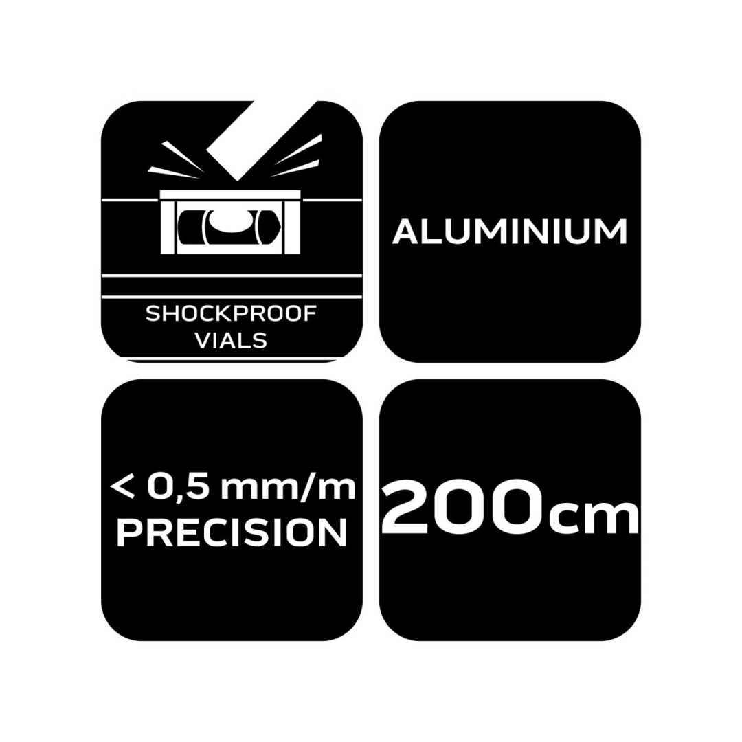 Aliumininis gulsčiukas S 400, 3 buteliukai, 2 laikikliai, 200 cm 7