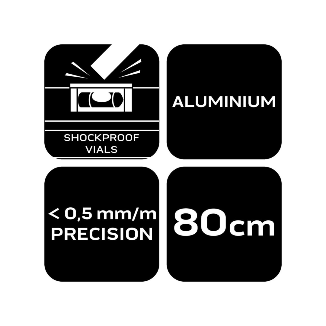 Aliumininis gulsčiukas S 400, 3 buteliukai, 2 laikikliai, 80 cm 6