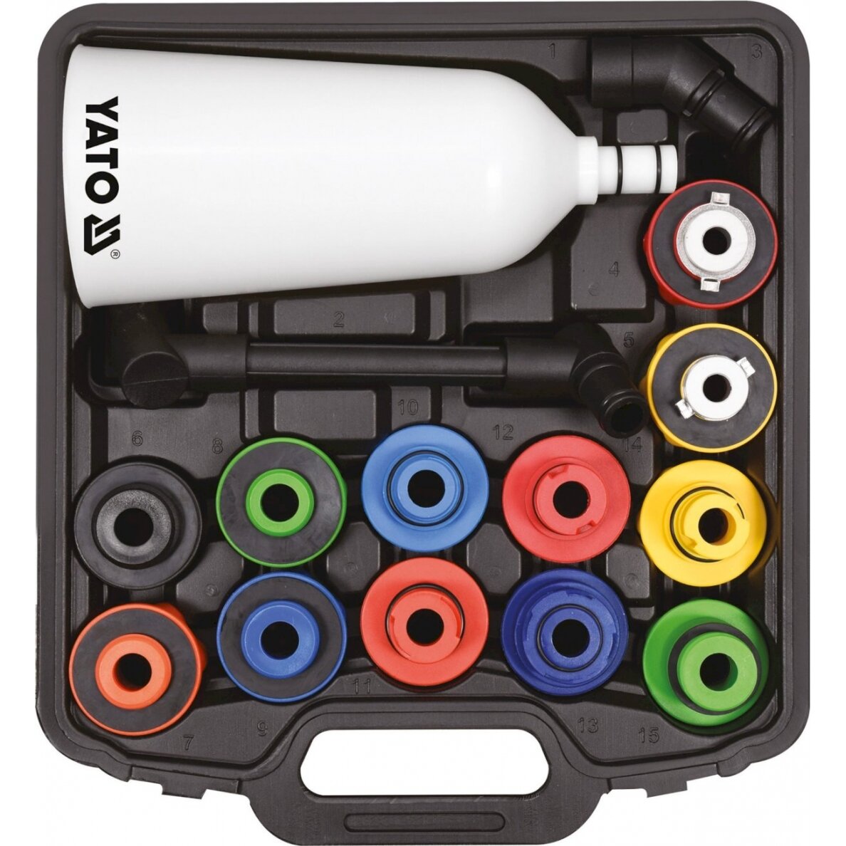 Alyvos piltuvo adapterių rinkinys | Plastikinis tipas | 15 vnt. (YT-06919) Alyvos piltuvo adapterių rinkinys | Plastikinis tipas | 15 vnt. (YT-06919)