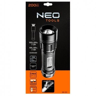 Aliumininis prožektorius Neo tools, IPX7, 200lm 3xAAA 2