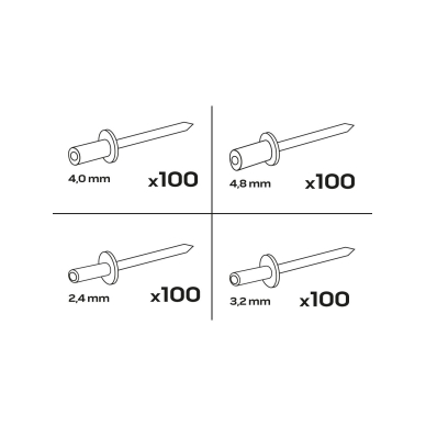 Aliuminio kniedės, 400 vnt. rinkinys 6 Aliuminio kniedės, 400 vnt. rinkinys 6