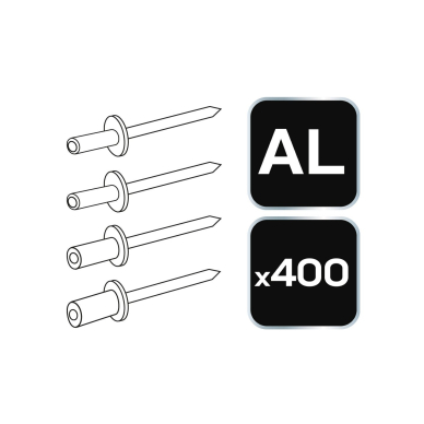 Aliuminio kniedės, 400 vnt. rinkinys 7 Aliuminio kniedės, 400 vnt. rinkinys 7