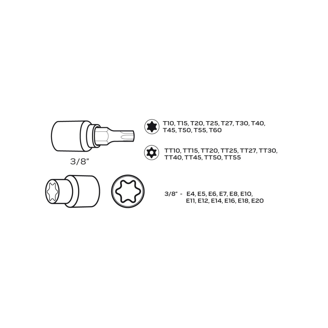 Antgaliai ir galvutėss TORX, komplekte 34 vnt., 2 Antgaliai ir galvutėss TORX, komplekte 34 vnt., 2