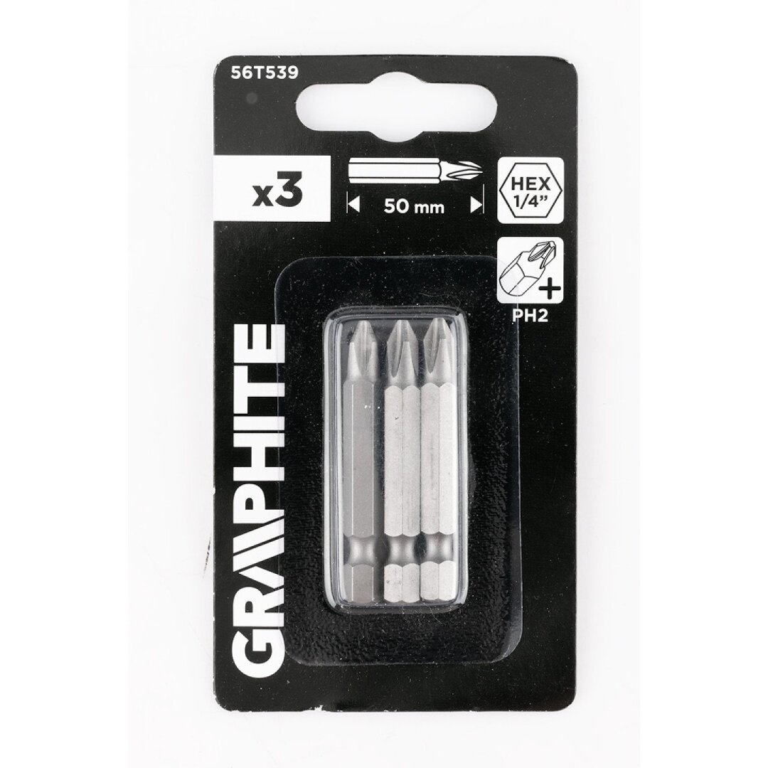 Antgaliukai - bitai PH2 x 50 mm, 3 vnt 1 Antgaliukai - bitai PH2 x 50 mm, 3 vnt 1