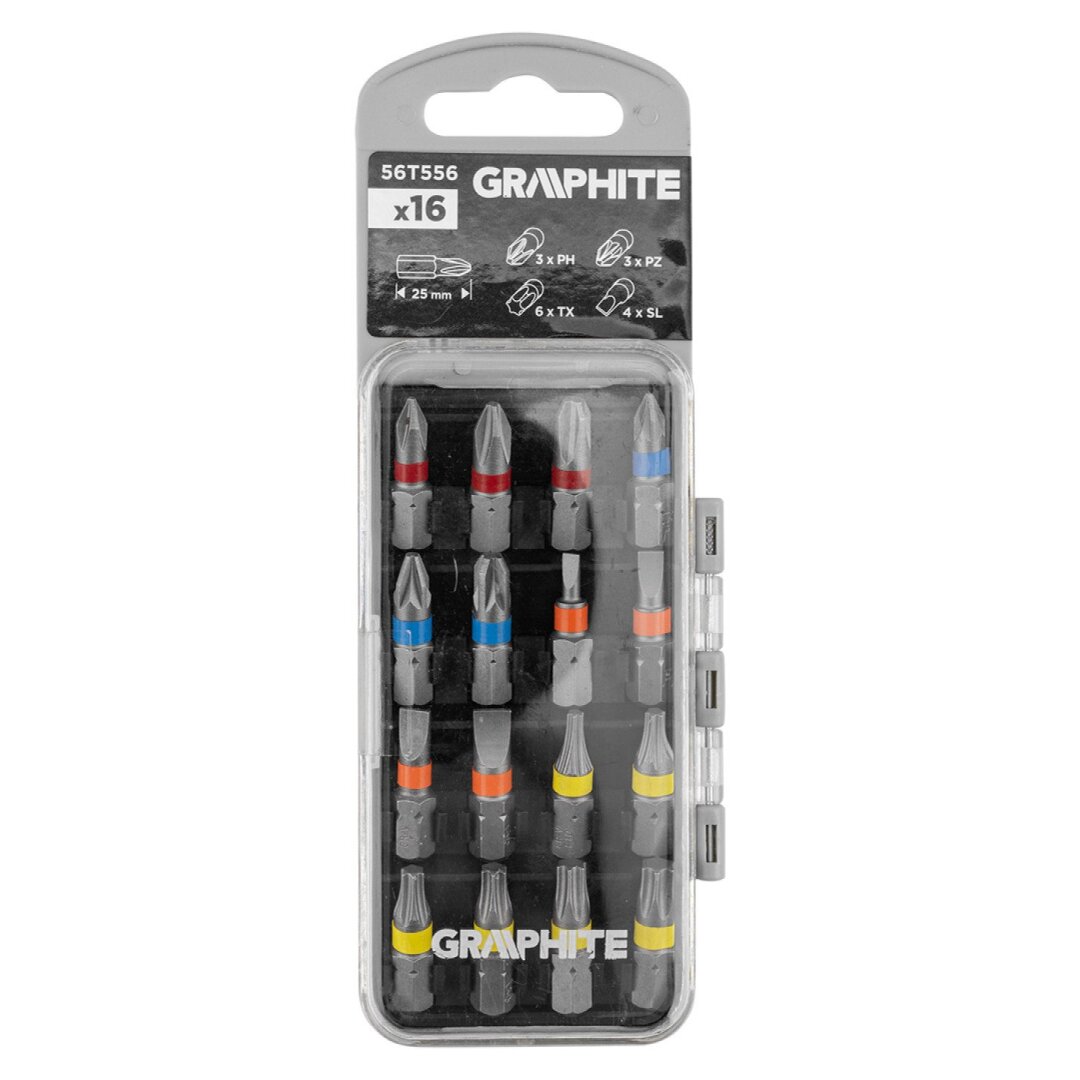 Antgaliukų rinkinys SL3/4/5/6, Ph1/2/3, PZ1/2/3, TX10/15/20/27/27/30 x 25 mm, 16 vnt. 1 Antgaliukų rinkinys SL3/4/5/6, Ph1/2/3, PZ1/2/3, TX10/15/20/27/27/30 x 25 mm, 16 vnt. 1