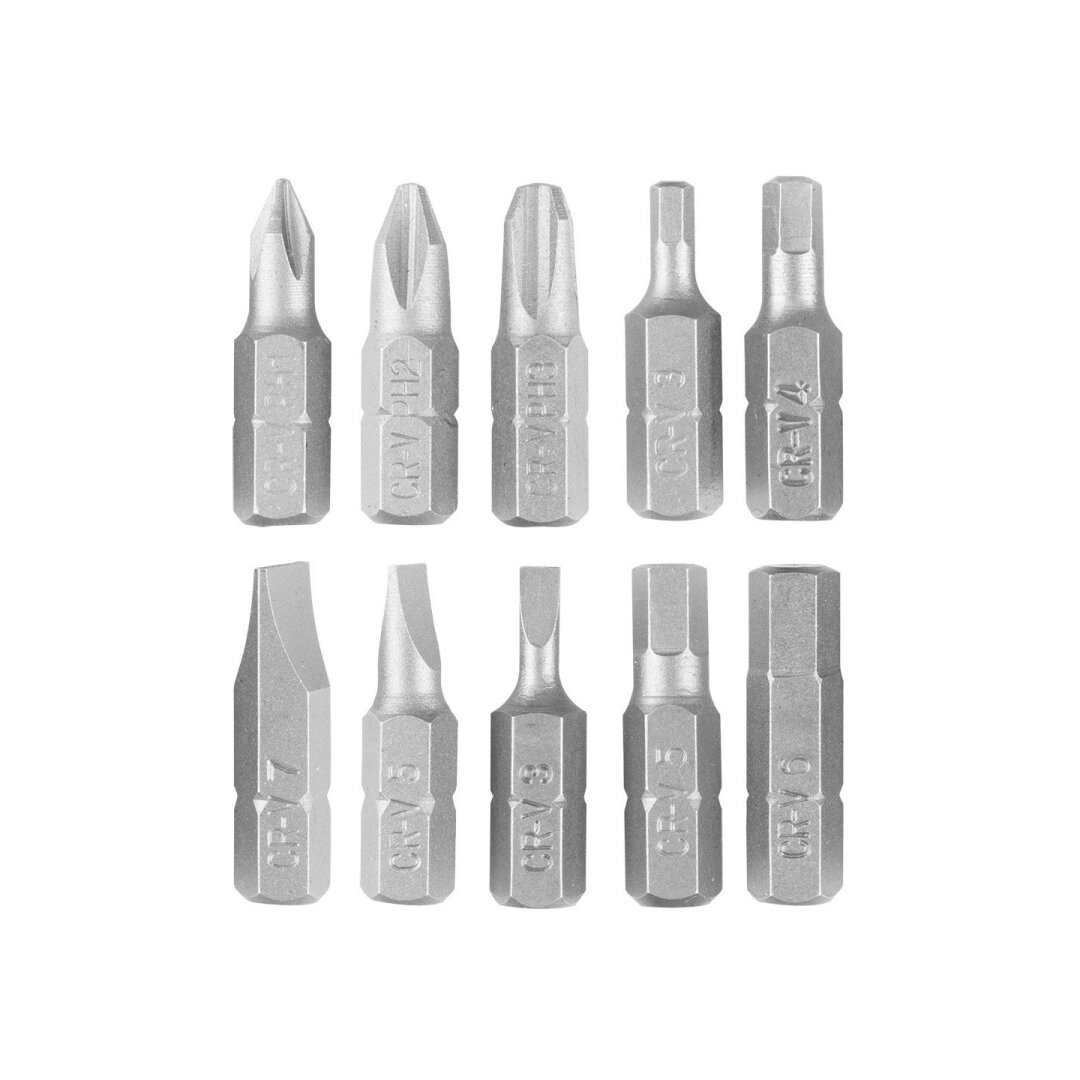 Antgaliukų rinkinys SL3/5/7, PH1/2/3, H3/4/5/6 x 25 mm, 10 vnt. Antgaliukų rinkinys SL3/5/7, PH1/2/3, H3/4/5/6 x 25 mm, 10 vnt.