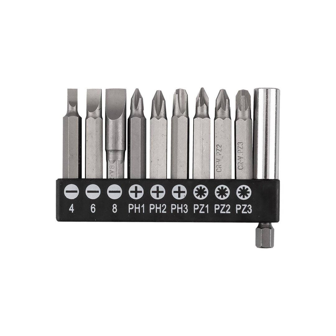 Antgaliukų rinkinys SL4/6/8, Ph1/2/3, PZ1/2/3 x 50 mm, su 60 mm magnetiniu laikikliu, 10 vnt. Antgaliukų rinkinys SL4/6/8, Ph1/2/3, PZ1/2/3 x 50 mm, su 60 mm magnetiniu laikikliu, 10 vnt.