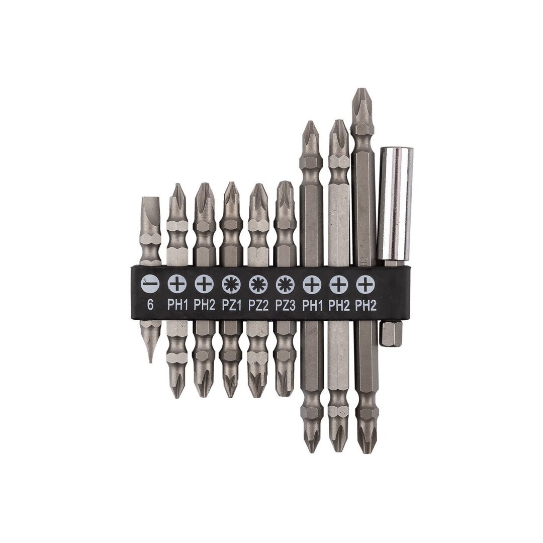 Antgaliukų rinkinys SL6, PH1X2, PH2X3, PZ1/2/3 rinkinys su magnetinio laikikliu 60 mm, 10 vnt. Antgaliukų rinkinys SL6, PH1X2, PH2X3, PZ1/2/3 rinkinys su magnetinio laikikliu 60 mm, 10 vnt.