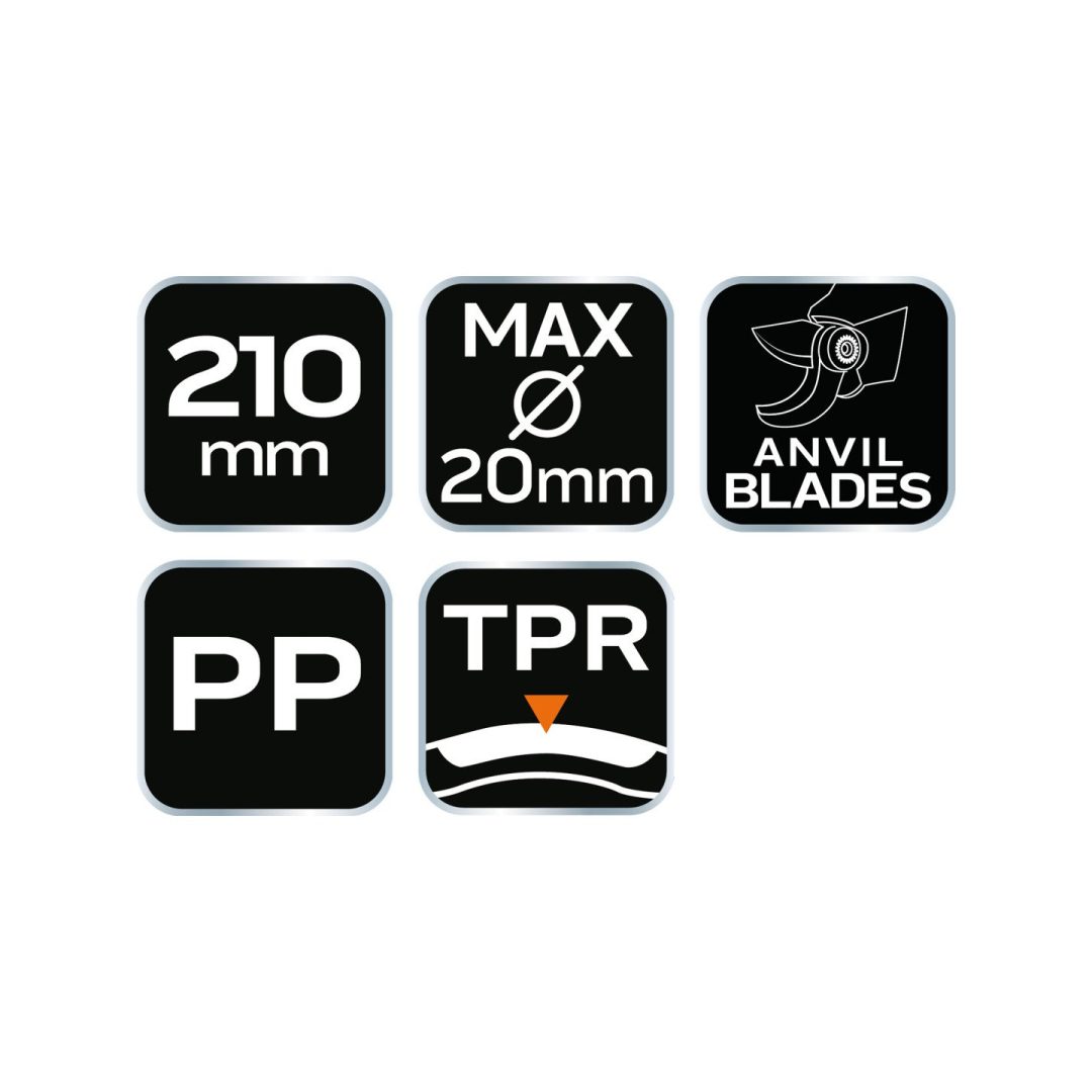 Antkakl žirklės 210 mm, diap iki 20 mm, medž: PP, TPR guma dengta rankena 6