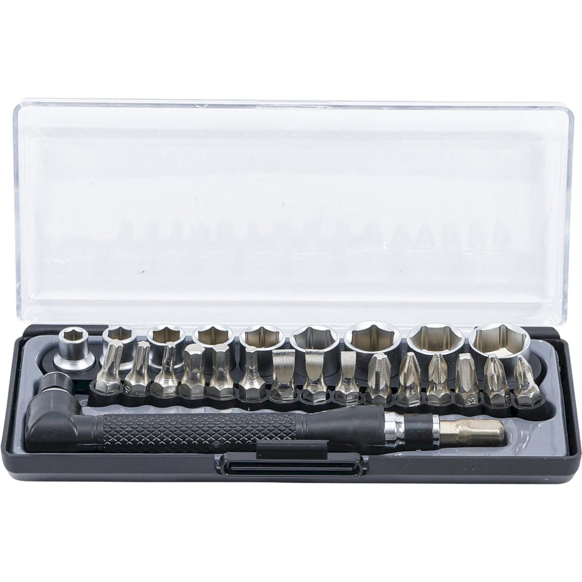 Antgalių ir galvučių rinkinys su lenkta rankena | 6.3 mm (1/4") | 26 vnt. (20802)