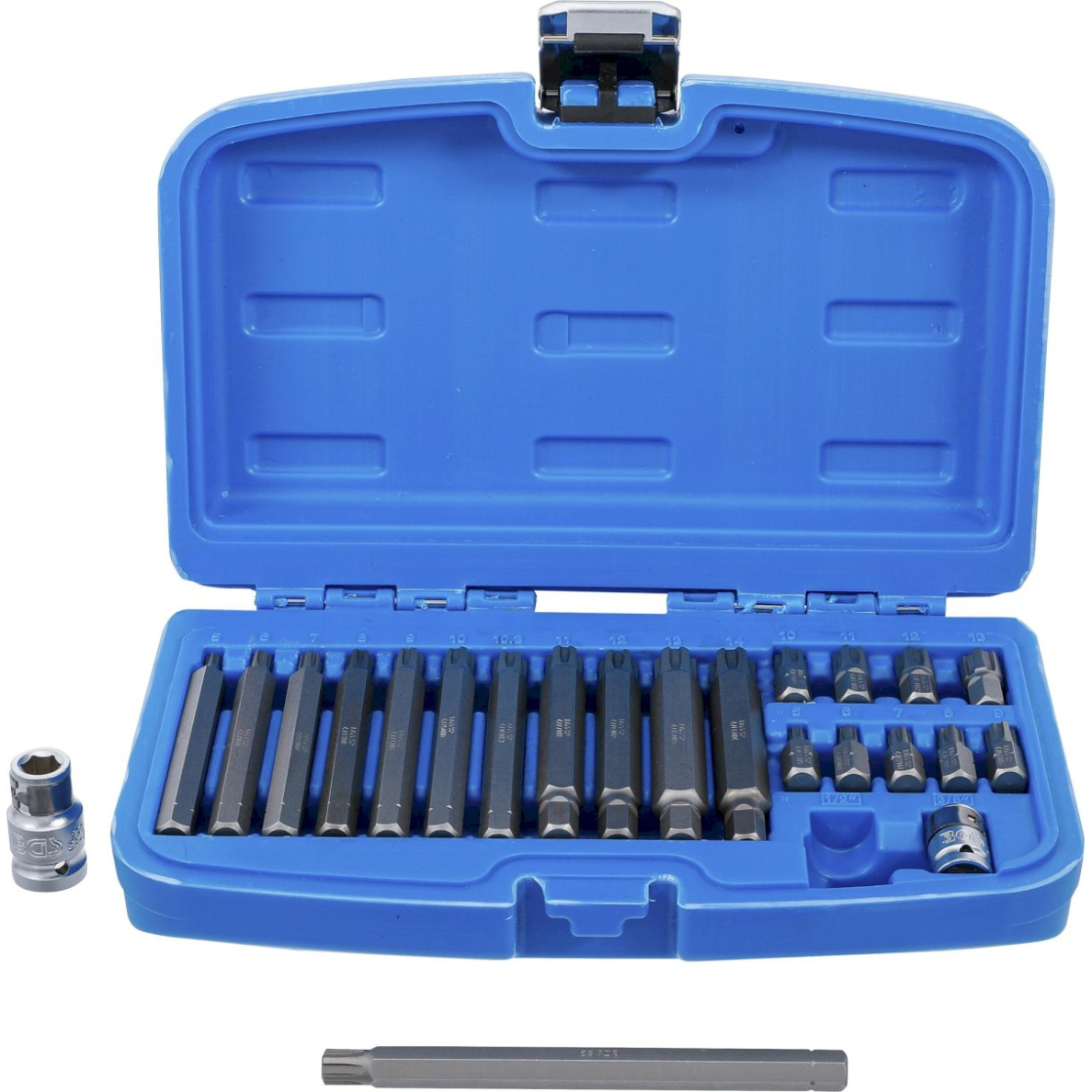 Antgalių komplektas | 10 mm (3/8") storis | Spline (Ribe) | 22 vnt. (5013) Antgalių komplektas | 10 mm (3/8") storis | Spline (Ribe) | 22 vnt. (5013)