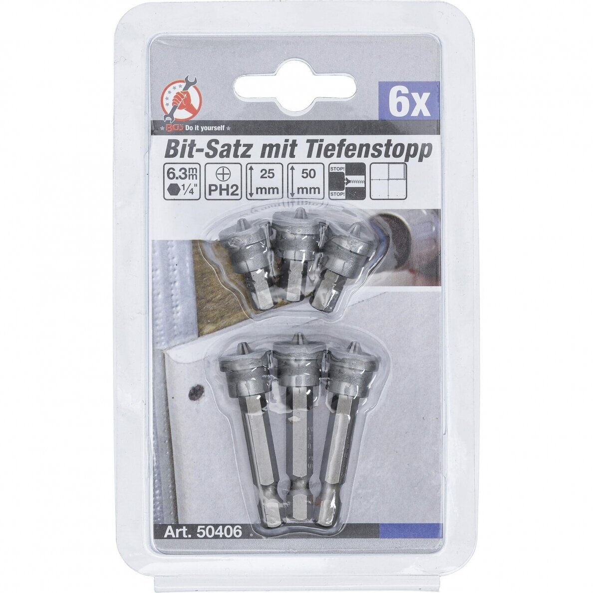 Antgalių komplektas gipso plokštėms 1/4", PH2, 6 vnt. 2 Antgalių komplektas gipso plokštėms 1/4", PH2, 6 vnt. 2