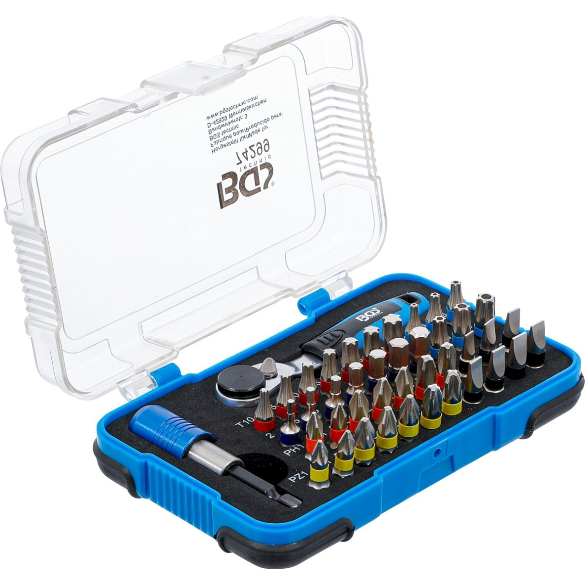 Antgalių rinkinys | spalvoti | su terkšle | 6.3 mm (1/4") | 43 vnt. (74299) Antgalių rinkinys | spalvoti | su terkšle | 6.3 mm (1/4") | 43 vnt. (74299)