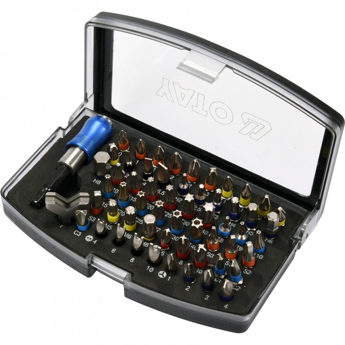 Antgalių su laikikliu rinkinys Yato YT-04624, 59 vnt. Antgalių su laikikliu rinkinys Yato YT-04624, 59 vnt.