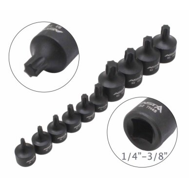 Antgaliai  1/4" + 3/8" Cr-Mo TORX trumpi 10vnt 1