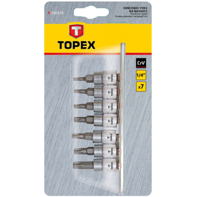 Antgaliai su galvute Torx  ir ertme T10-T40, 1/4" 1