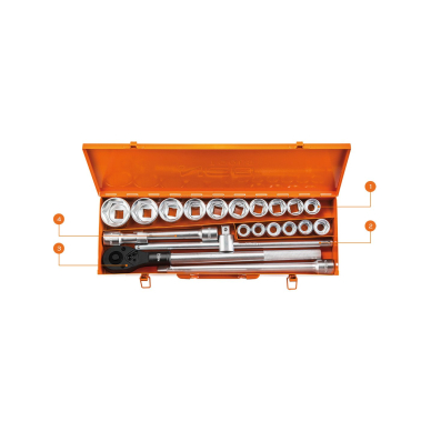 Antgalių komplektas 3/4", 21 vnt. 19-50mm, 4 Antgalių komplektas 3/4", 21 vnt. 19-50mm, 4