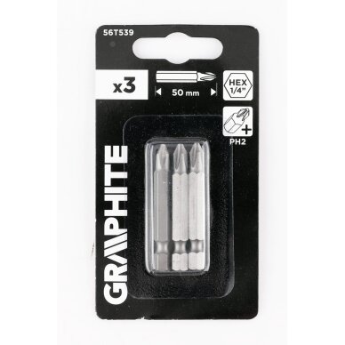 Antgaliukai - bitai PH2 x 50 mm, 3 vnt 1 Antgaliukai - bitai PH2 x 50 mm, 3 vnt 1