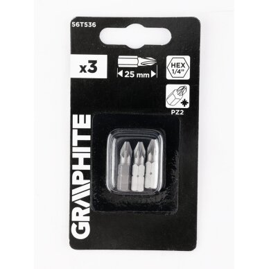 Antgaliukai - bitai PZ2 x 25 mm, 3 vnt 1 Antgaliukai - bitai PZ2 x 25 mm, 3 vnt 1