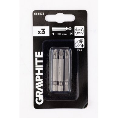 Antgaliukai - bitai PZ2 x 50 mm, 3 vnt 1 Antgaliukai - bitai PZ2 x 50 mm, 3 vnt 1