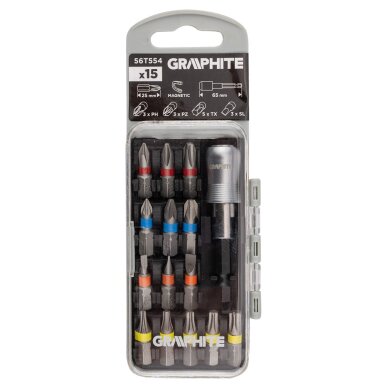 Antgaliukų rinkinys SL3/4/5, Ph1/2/3, PZ1/2/3, TX10/15/20/25/30 x 25 mm, su laikiklio magniu. 65 mm, 15 vnt. 1