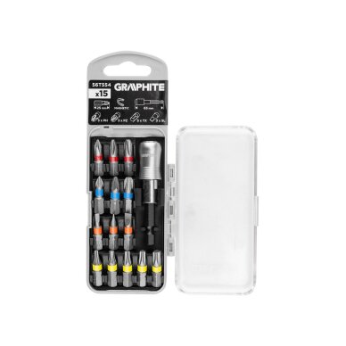 Antgaliukų rinkinys SL3/4/5, Ph1/2/3, PZ1/2/3, TX10/15/20/25/30 x 25 mm, su laikiklio magniu. 65 mm, 15 vnt.