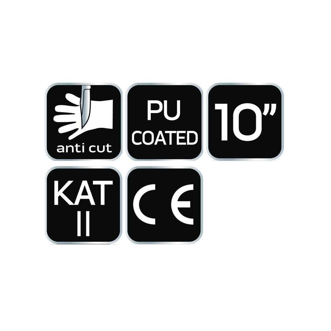 Apsauginės pirštinės nuo įpjovimų, PU danga, 4X43D, 10" 8 Apsauginės pirštinės nuo įpjovimų, PU danga, 4X43D, 10" 8