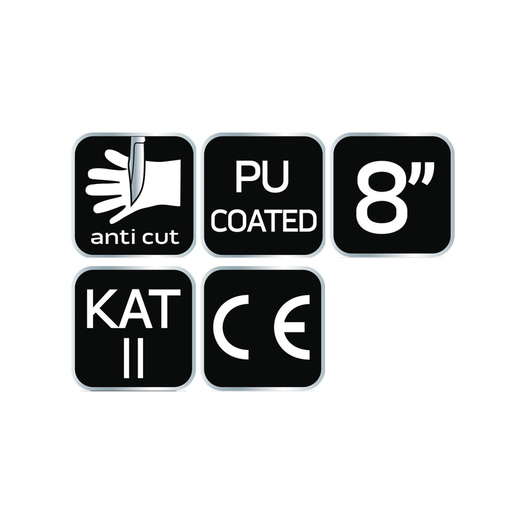 Apsauginės pirštinės nuo įpjovimų, PU danga, 4X43D, 8" 8 Apsauginės pirštinės nuo įpjovimų, PU danga, 4X43D, 8" 8