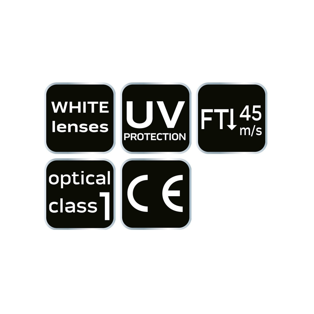 Apsauginiai akiniai, baltos linzės, atsparumo klasė F 5