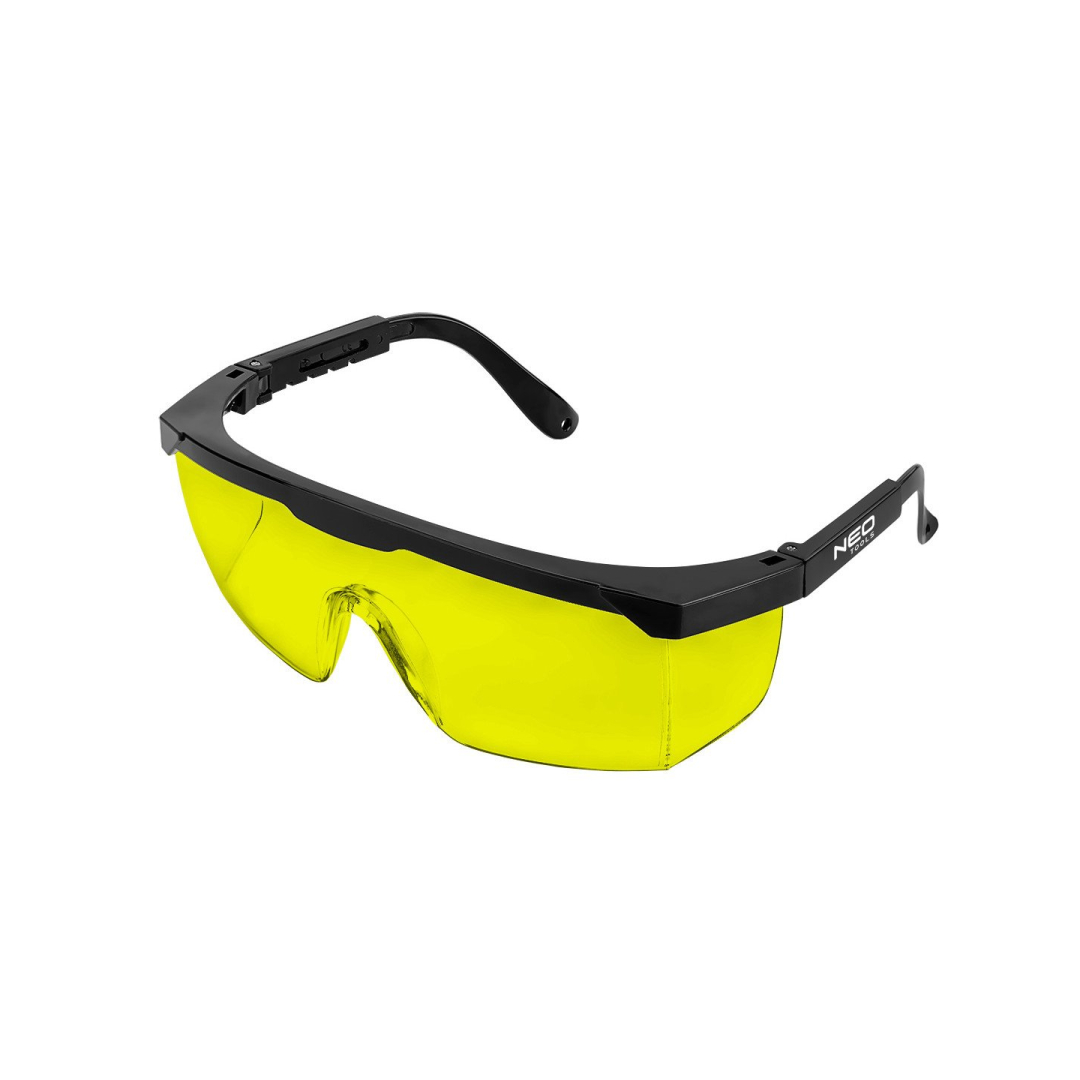Apsauginiai akiniai, geltoni lęšiai, reguliuojami užrašai