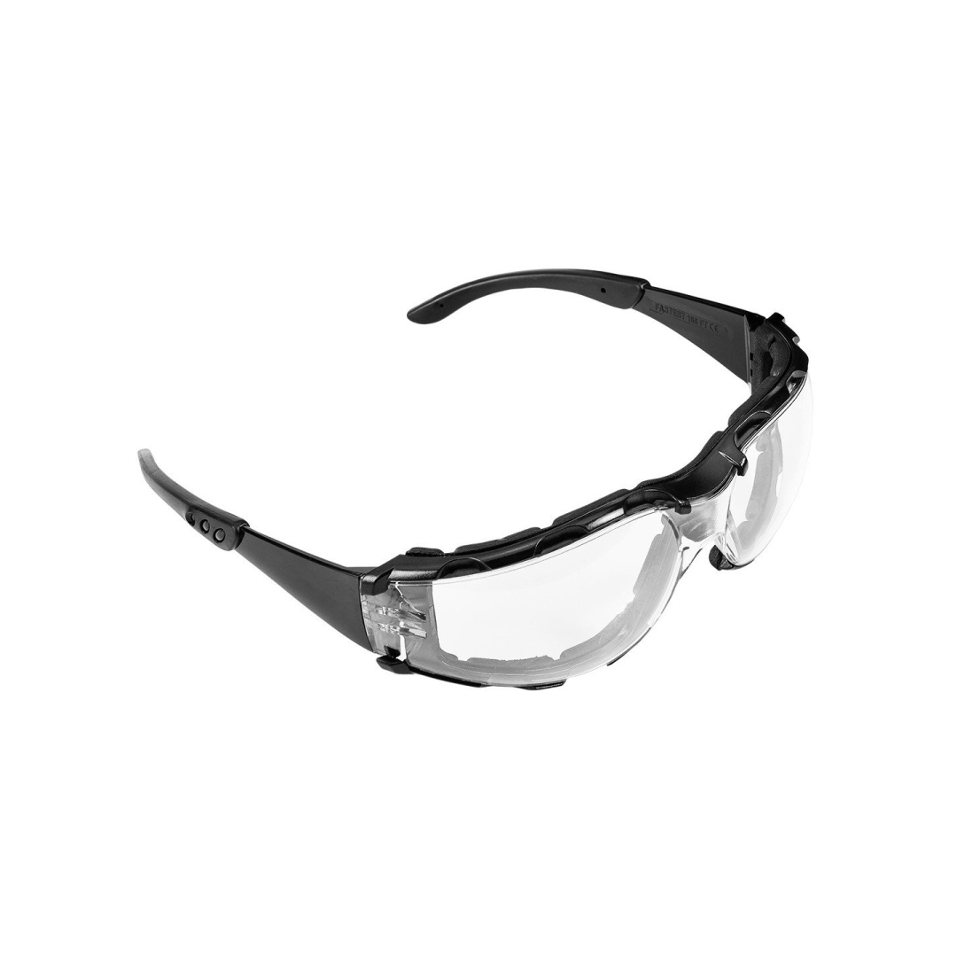 Apsauginiai akiniai su putplasčio įdėklu, balti lęšiai, atsparumo klasė FT 5