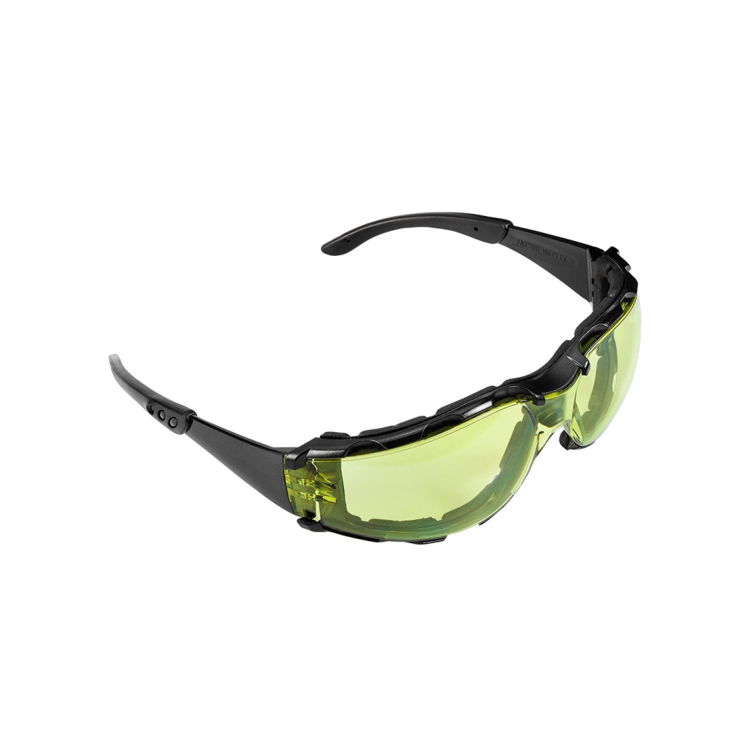 Apsauginiai akiniai su putplasčio įdėklu, geltoni lęšiai, atsparumo klasė FT 4 Apsauginiai akiniai su putplasčio įdėklu, geltoni lęšiai, atsparumo klasė FT 4