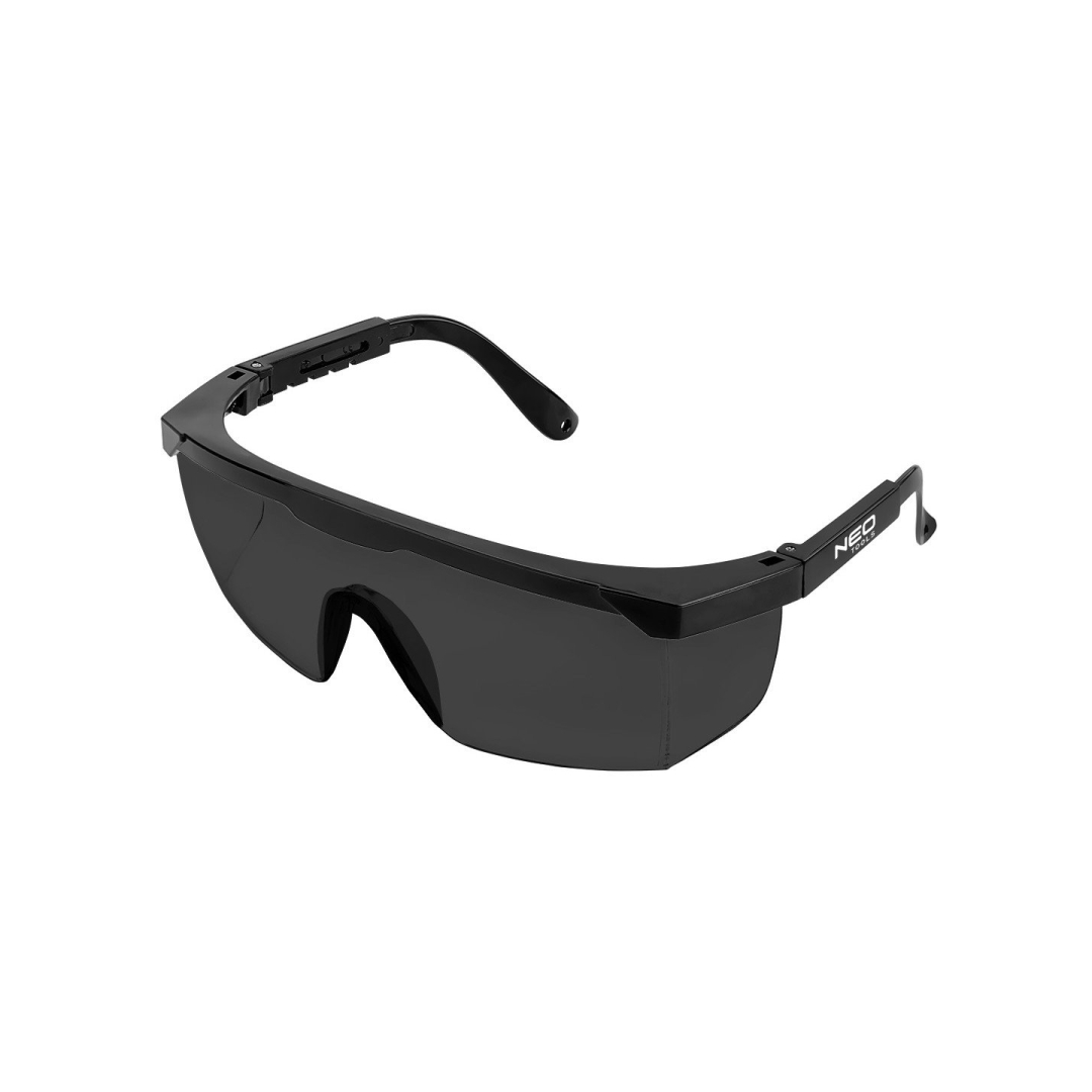 Apsauginiai akiniai, tamsūs lęšiai, reguliuojami užrašai Apsauginiai akiniai, tamsūs lęšiai, reguliuojami užrašai