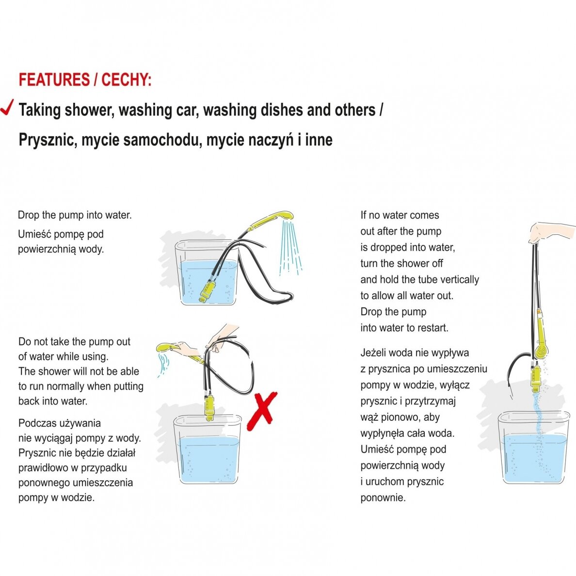 Nešiojamas turistinis dušas Lund 12 V, 10l / min 5 Nešiojamas turistinis dušas Lund 12 V, 10l / min 5