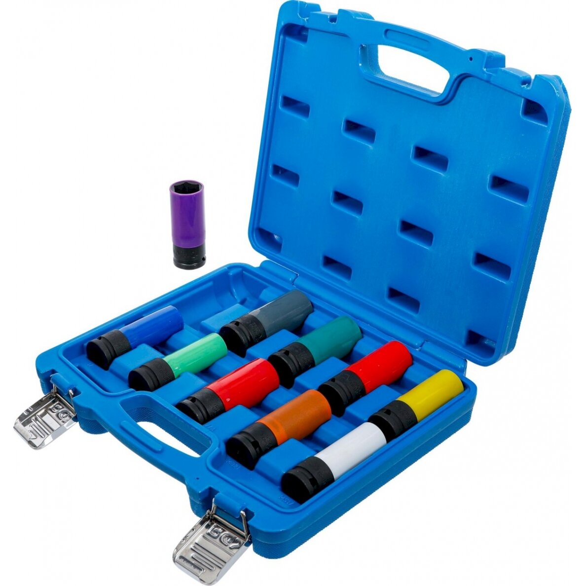 Apsauginių smūginių galvučių rinkinys | 12,5 mm (1/2") | 15 - 24 mm ir kitos specialios ratų galvutės | 10 vnt. (7311) Apsauginių smūginių galvučių rinkinys | 12,5 mm (1/2") | 15 - 24 mm ir kitos specialios ratų galvutės | 10 vnt. (7311)