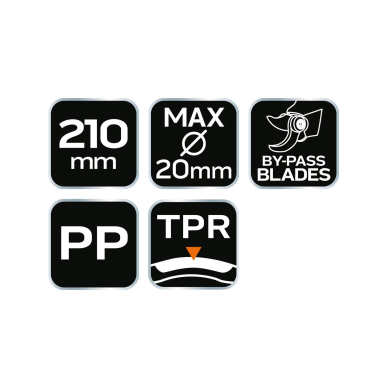 Aplinkkelio kirp pjūvis 210 mm, diap iki 20 mm, medžiaga: PP, TPR guma dengta rankena 6 Aplinkkelio kirp pjūvis 210 mm, diap iki 20 mm, medžiaga: PP, TPR guma dengta rankena 6