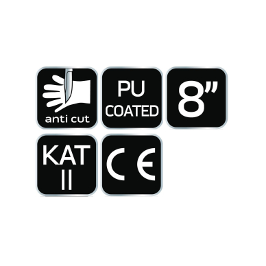 Apsauginės pirštinės nuo įpjovimų, PU danga, 4X43D, 8" 8