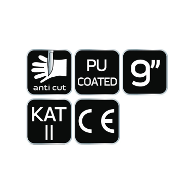 Apsauginės pirštinės nuo įpjovimų, PU danga, 4X43D, 9" 8 Apsauginės pirštinės nuo įpjovimų, PU danga, 4X43D, 9" 8