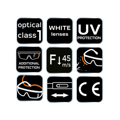 Apsauginiai akiniai, balti lęšiai, reguliuojami užrašai 8