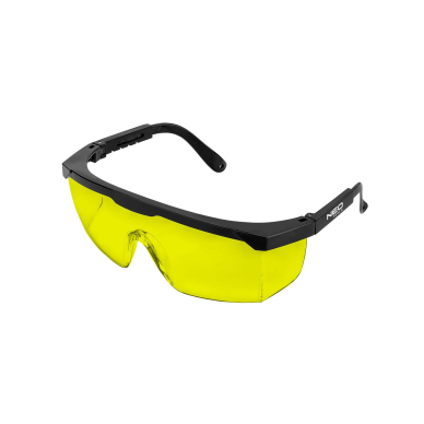 Apsauginiai akiniai, geltoni lęšiai, reguliuojami užrašai