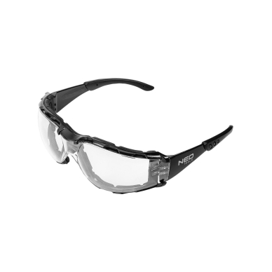 Apsauginiai akiniai su putplasčio įdėklu, balti lęšiai, atsparumo klasė FT