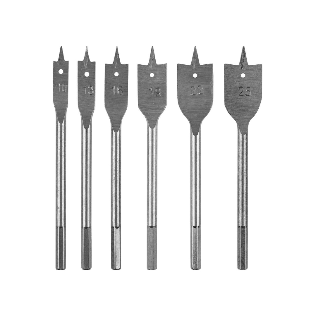 Ašmenų medienos grąžtai: 10,13,16,19,22,25 mm, rinkinyje 6 vnt. Ašmenų medienos grąžtai: 10,13,16,19,22,25 mm, rinkinyje 6 vnt.