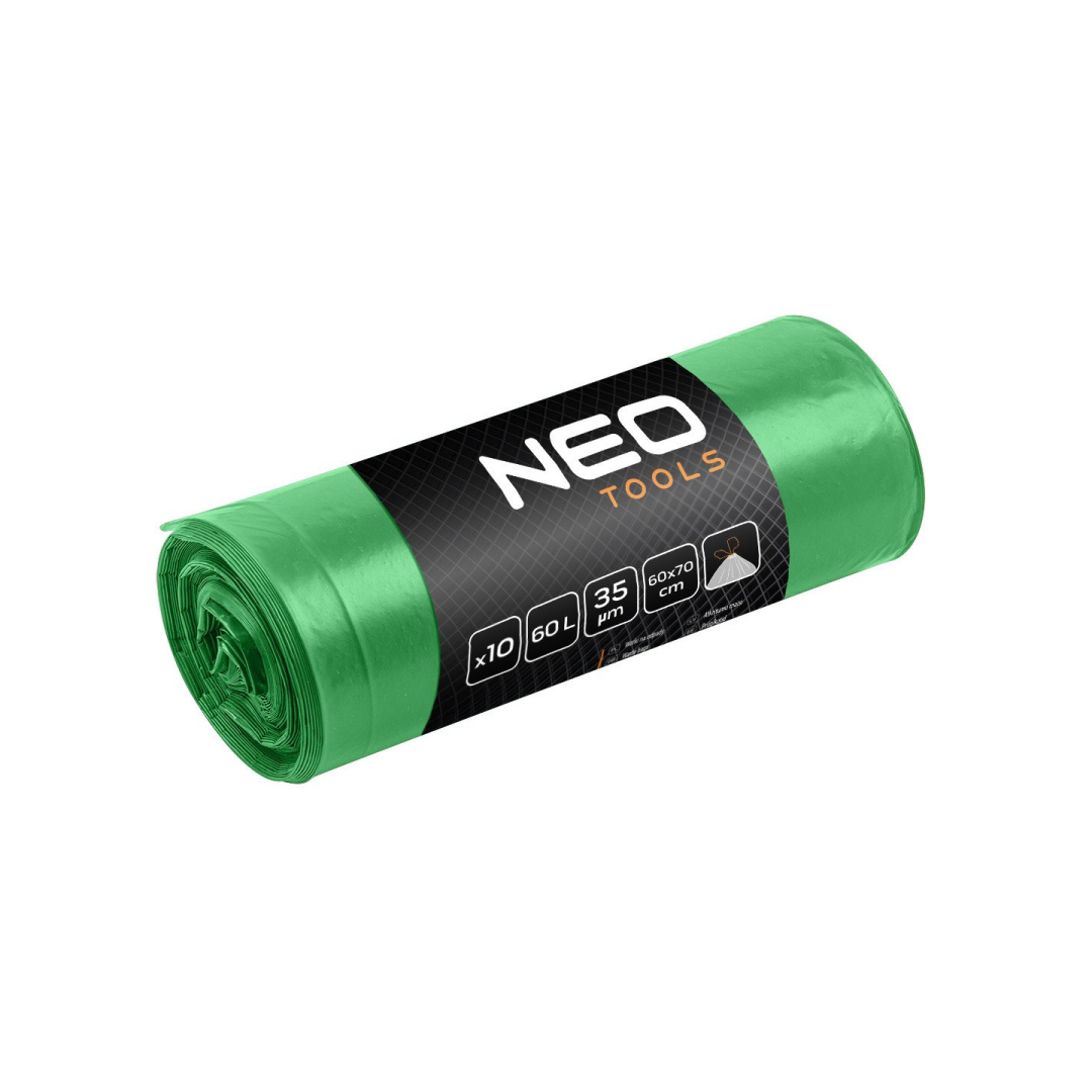 Atliekų maišeliai 60 L, žalia su juostele, 35 mic, 10 vnt.