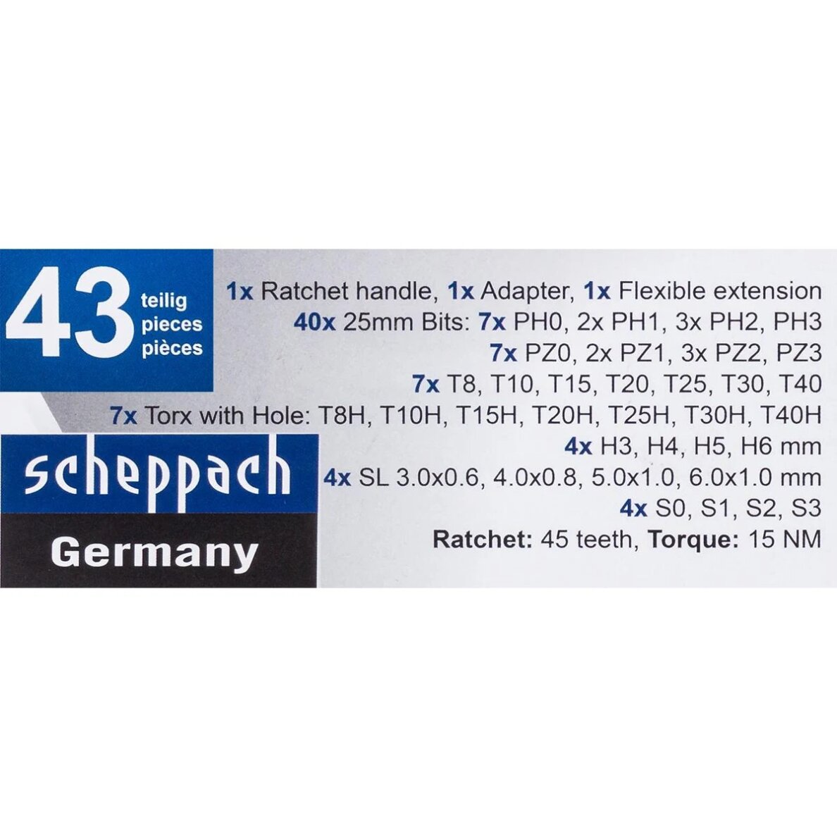 Atsuktuvas terkšlinis su antgaliais 43vnt. 2