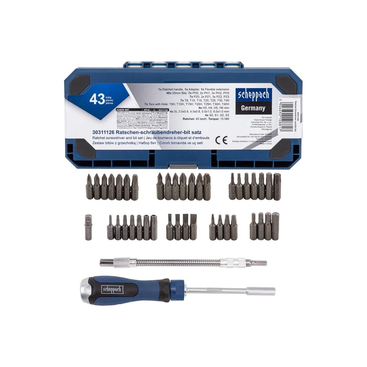 Atsuktuvas terkšlinis su antgaliais 43vnt.