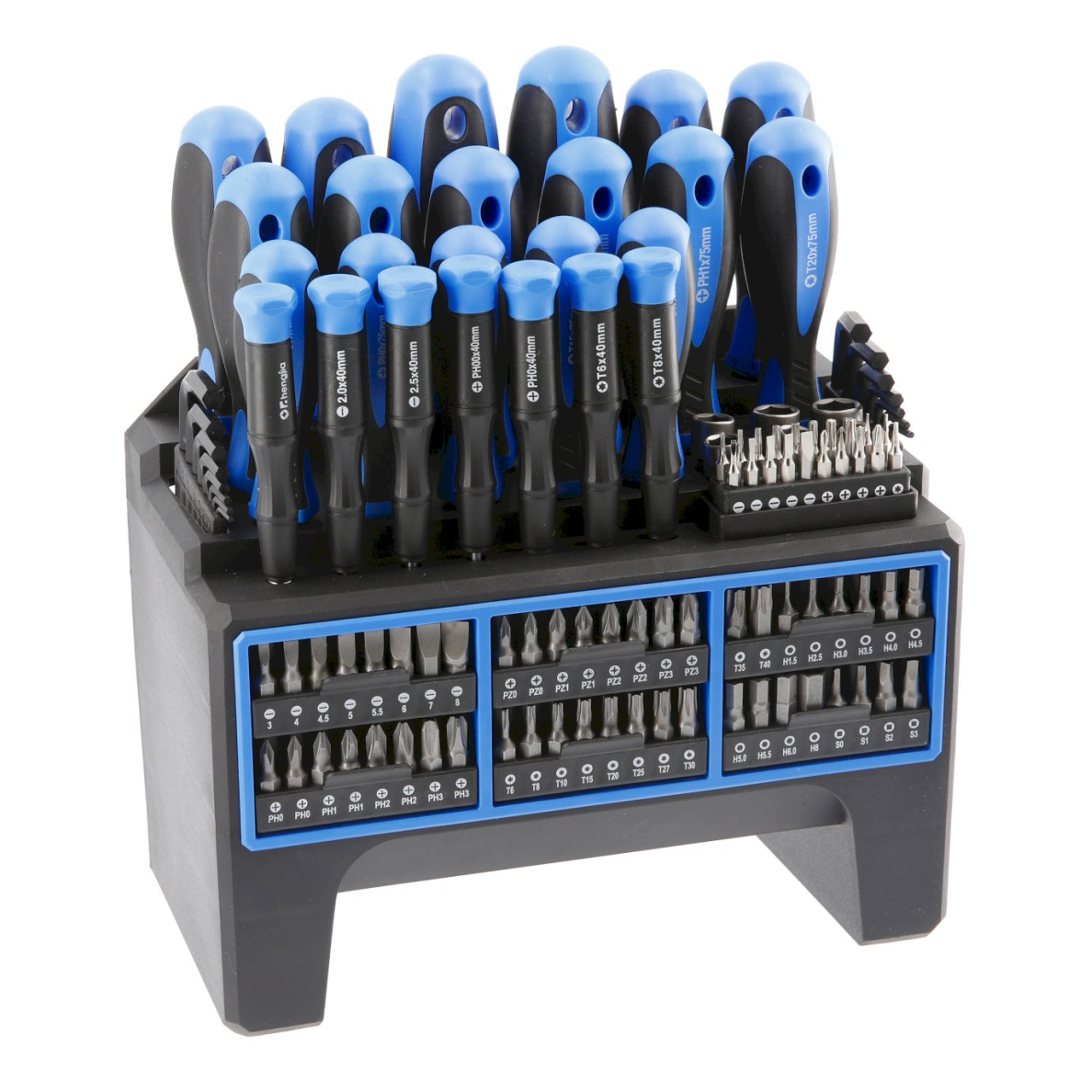 Atsuktuvų ir antgalių komplektas S2 / 114 dalių, HOGERT HT1S099 Atsuktuvų ir antgalių komplektas S2 / 114 dalių, HOGERT HT1S099