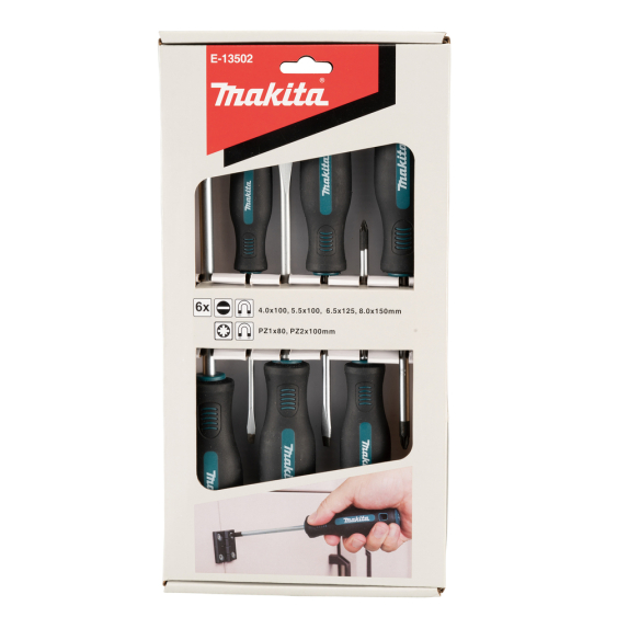 Atsuktuvų rinkinys Makita E-13502, 6 vnt., PZ1x80, PZ2x100, SL4.0x100, SL5.5x100, SL6.5x125, SL8.0x150 1